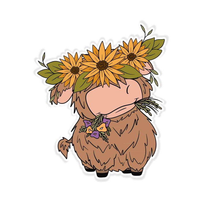 Ox with Sunflowers - Full Color Vinyl Decal - Custom Size - Up to 52 inches