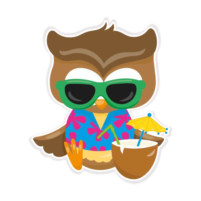 Beach Owl - Full Color Vinyl Decal - Custom Size - Up to 52 inches