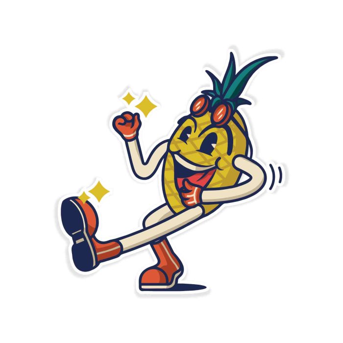 Dancing Pineapple Guy Full Color Vinyl Decal - Custom Size - Up to 52 inches