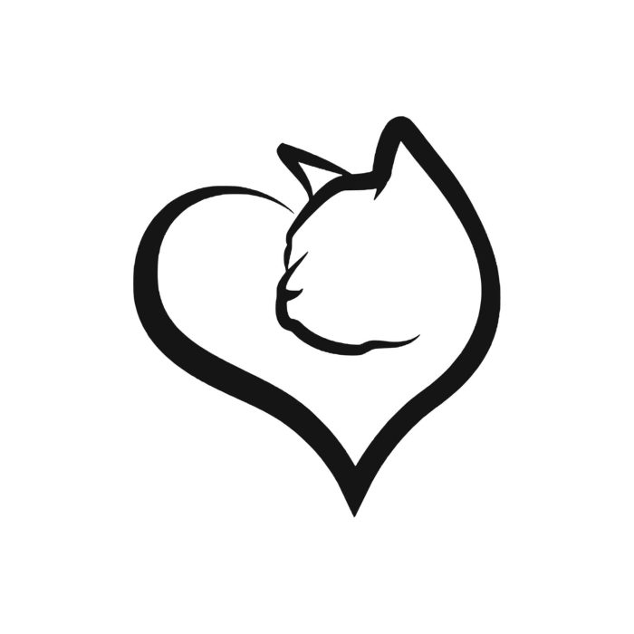 Cat Heart Vinyl Decal - Custom Size - Up to 24 inches