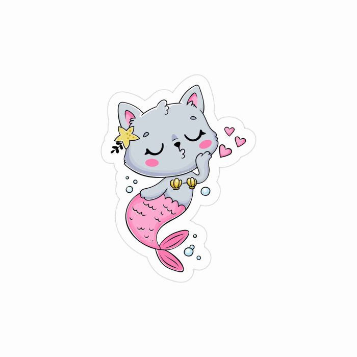 Mermaid Cat Full Color Vinyl Decal - Custom Size - Up to 52 inches