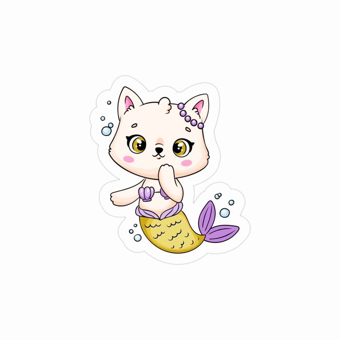 Mermaid Cat Full Color Vinyl Decal - Custom Size - Up to 52 inches